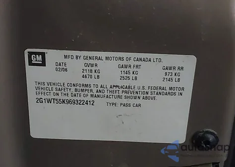 2006 Chevrolet Impala Lt from USA, damaged, VIN 2G1WT55K969322412